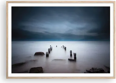 Produktbild von Gerahmtes Poster - Rahmen in heller Eiche - Wellenbrecher Nebel Nacht - 100x70 cm - Wand Bild - Wanddeko - Wandbilder - Kunstposter - Wandposter - Bilderrahmen - Bilder - Kunstdruck - P2NAA100x70-4416