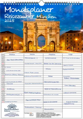 Produktbild von Reisezauber München Planer Wandplaner Familienplaner 4 Spaltenplaner DIN A3 Kalender für 2025 München Bayern Deutschland - Seelenzauber