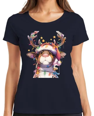 Zdjęcie produktu dla Koszulka damska w stylu retro z reniferem, granatowa, 3XL
