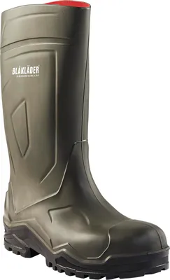 A single green and black work boot is shown against a white background.