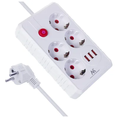 Produktbild von Steckdosenleiste 4 Steckdosen 2500W 3xUSB weiß 1,5m