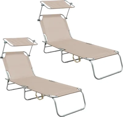 Produktbild von Aga 2x Gartenliege mit verstellbarem Dach Beige