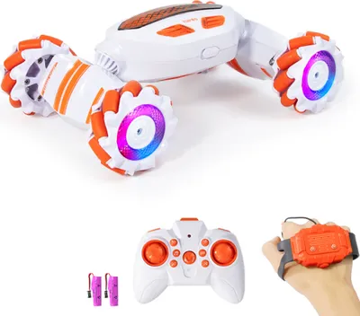 Produktbild von Ferngesteuertes Stunt-Auto für Kinder, 2,4 G, Gestenerkennung, ferngesteuertes Auto, 4WD-Spielzeugauto mit Lichtern, Musik, 2 Batterien, Geschenke für Jungen und Mädchen, Orange