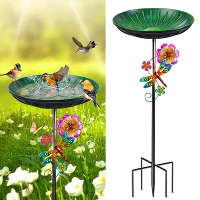 Produktbild von Vogeltränke Stehend 96cm Metall Vintage Grün mit 5-Zinken-Basis