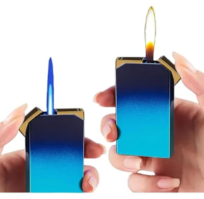 Productafbeelding van Aansteker met twee vlammen, omschakelbaar, navulbaar, winddicht, blauw, 1 stuk