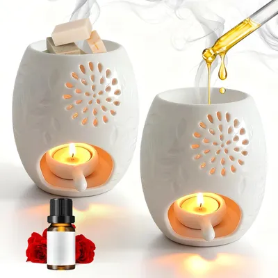 Immagine prodotto di 2 lampade profumate in Vetroceramica, lampade aromatiche, luce profumata bianca, 10,5 x 10,5 x 12 cm
