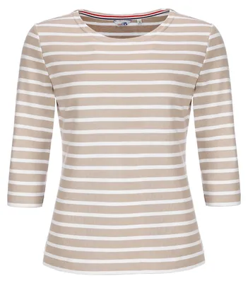 Produktbild von modAS Bretonisches Damenshirt mit 3/4-Arm - Streifenshirt Ringelshirt Basic Shirt Gestreift aus Baumwolle in Sand-Weiß Größe 40
