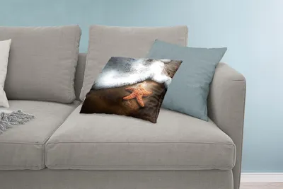Produktbild von MuchoWow® Zierkissen Sofakissen Wohnzimmer Dekokissen 60x40 cm Seestern - Sand - Wasser - Kopfkissen - Polster mit Foto