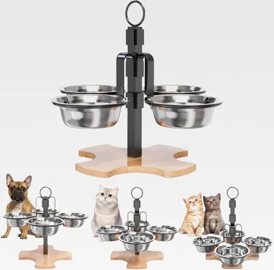 Produktbild von Hundenapf Erhöht, katzennapf erhöht Futternapf Katze, Erhöhte Katzennapf mit 4 Edelstahl Näpfen, Napfständer höhenverstellbar, Futternäpfe Katzen für Wasser Futter Katzen kleine Hunde Haustier