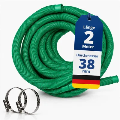 Produktbild von HAF Hochwertiger Pool Schwimmbadschlauch 38mm Grün 2 Meter | Poolschlauch für Garten & Schwimmbad | Solarschlauch + 2x Edelstahl Schlauchschellen