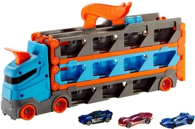 Produktbild von Hot Wheels Super Transporter Extensible, Rennstrecke 182 cm, Inklusive 3 Fahrzeuge