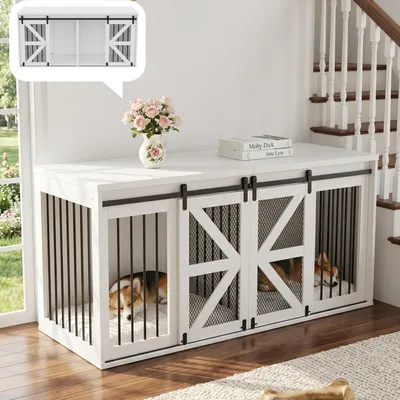 Productafbeelding van Hondenkooi met schuifdeur, vaste scheiding, schuifdeuren, tv-kast, 160x60x75