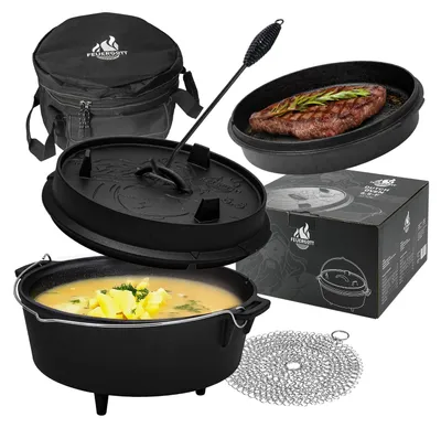 Produktbild von FEUERGOTT Dutch Oven 6,5 l mit Füßen im Set mit Tasche, Deckelheber und Ringreiniger