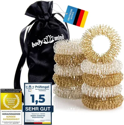 Produktbild von 10er Set Deluxe Yin & Yang Fingermassageringe für Akupressur & Entspannung – Sanfte Massage für Finger & Hände, zum Stressabbau