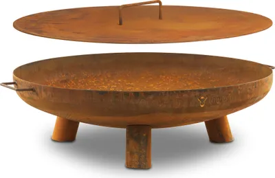 Produktbild von BBQ-Toro Feuerschale Ø 80 cm mit Deckel, Rostoptik, Outdoor Dreibein Feuerstelle für Garten