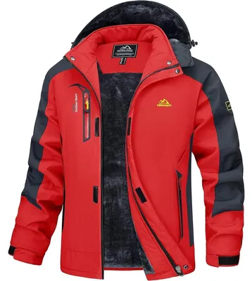 Produktbild von Winterjacke Herren Warm Gefüttert Wasserdicht Abnehmbare Kapuze Rot L