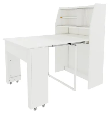Image de Table extensible - Table pliante - Table de rangement - Table basse - Table à manger multifonctionnelle - Blanche