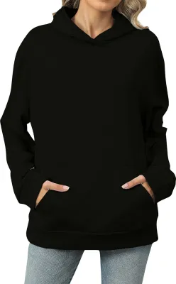 Produktbild von ASKSA Damen Kapuzenpullover Oversized Hoodie Pullover Einfarbig Sweatshirt Mit Tasche Streetwear Oberteile (Schwarz,L)
