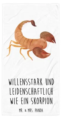 Produktbild von Mr. & Mrs. Panda Strandtuch Sternzeichen Skorpion - Weiß - Geschenk, Strandlaken, Großes Badehandtuch, Geburtstag November, Oktober, Duschhandtuch, Skorpione, Badelaken