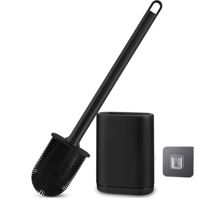 Produktbild von Purify Prime Silikon-WC-Bürste mit Halter – Schnelltrocknend, hygienisch & effizient – Wandmontage ohne Bohren & freistehend – Schwarz