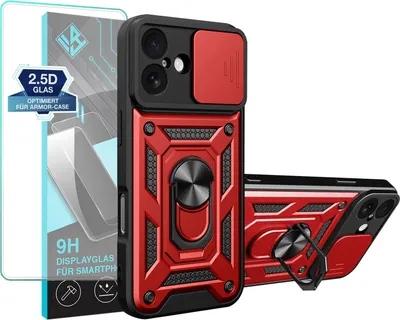 Produktbild von Armor Handyhülle für Apple iPhone 17 mit 9H Displayglas Displayschutz Kameraschutz Handy Panzer Case Cover Schutzhülle Outdoor Farbe: Rot