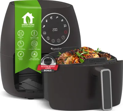 Obrázok produktu pre TurboTronic teplovzdušná fritéza 3,5 l – AF210 – 1300 W so silikónovou vložkou, 6 programov, Airfryer bez tuku a oleja, teplota 75–200 °C, výkonná teplovzdušná fritéza na chrumkavé jedlá Čierna