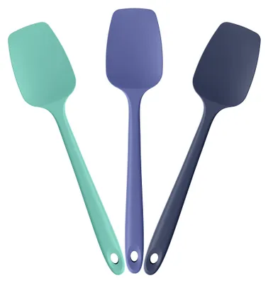 Produktbild von 3-teiliges Silikonlöffel-/Spatelset, hitzebeständig bis 315 °C, flexibel, lebensmittelecht, nahtlos, Antihaftbeschichtung, mehrfarbig.
