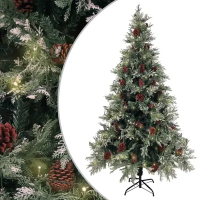 Produktbild von The Living Store Weihnachtsbaum mit Beleuchtung und Kiefernzapfen 195 cm PVC&PE