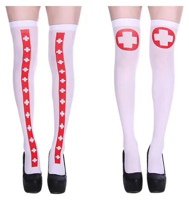 Zdjęcie produktu dla 2 pary pończoch na Halloween, idealne do zabawnych kostiumów pielęgniarki