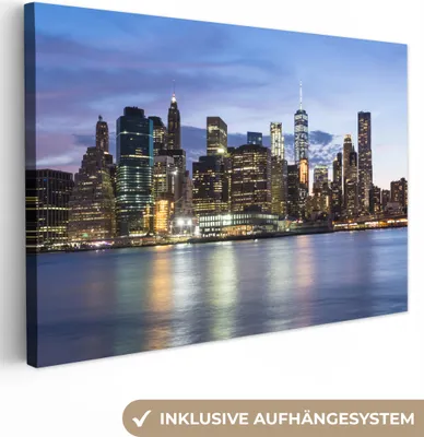Produktbild von MuchoWow® - Leinwandbilder - New York - Skyline - Wasser, Wandbild, Wanddeko Bilder Wohnzimmer, 120x80 cm