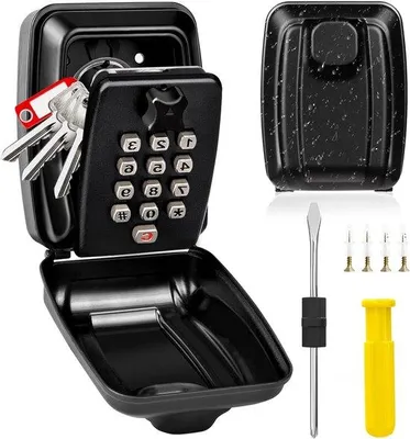 Produktbild von Famanu Schlüsselsafe mit Code, Wasserdicht für Zuhause, Schule, Garage und Büro - 12 Ziffern