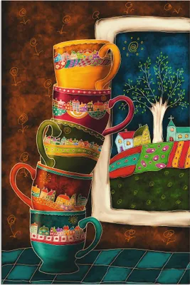 Produktbild von ARTland Wandbild Alu für Innen & Outdoor Fröhliche Kaffeetassen Größe: 20x30 cm