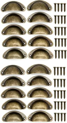 Produktbild von 20 bronzefarbene Muschelgriffe, Vintage-Schubladengriffe, Retro-Halbkreisgriffe und -Knöpfe für Küchenschranktüren, Möbel- und Kommodentürgriffe