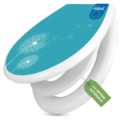 Produktbild von banjado Familien WC Sitz weiß mit Kindersitz und Absenkautomatik und Motiv Pusteblume 4 [TDWK 11123]