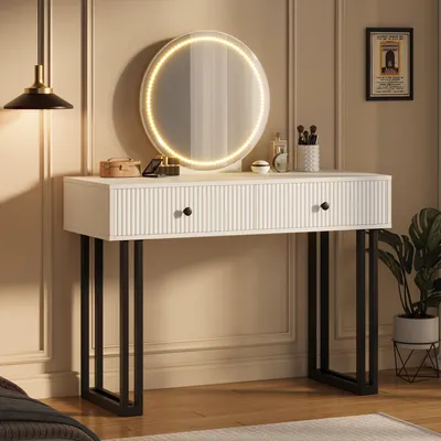Obrázok produktu pre Kaptafel (kozmetický stolík) – Toaletný stolík – Stolík na líčenie – Kompaktný dizajn – 2 priestranné zásuvky