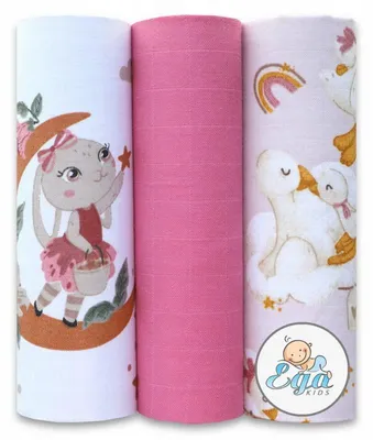 Zdjęcie produktu dla Zestaw pieluszek dla dzieci EGA, z pieluszkami z muślinu w wzory, 3-częściowy zestaw, 60x80 cm