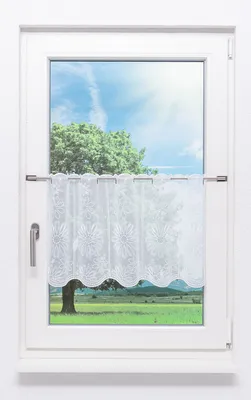 Produktbild von Scheibengardine Plauener Spitze - Blumenzeit (Bx H) 226,8cm * 40cm weiß/Weiß