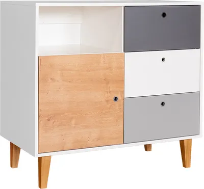 Produktbild von Jugendzimmer - Kommode Syrina 03, Farbe: Weiß / Grau / Eiche - Abmessungen: 97 x 104 x 55 cm (H x B x T)