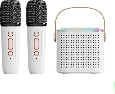Zdjęcie produktu dla Mały, przenośny zestaw karaoke z Bluetooth, mikrofonem i podświetleniem LED