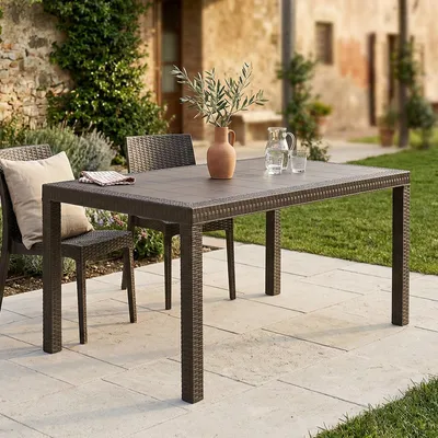 Produktbild von Outdoor Tisch Debueh, rechteckiger Gartentisch, Mehrzweck-Gartentisch in Rattan-Optik, 100 %  Italy, 150x90h74 cm, Braun