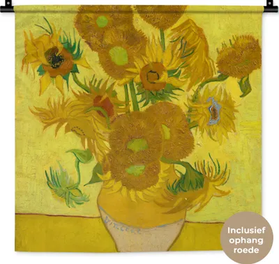 Produktbild von MuchoWow® Wandteppich Wandbehang Sonnenblumen - Vincent van Gogh 60x60 cm Tapisserie Dekoration Wandtuch - Dekorationen - Wand Decke