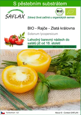 Obrázek produktu pro SAFLAX - BIO - Rajče - Zlatá královna - Solanum lycopersicum - 15 Semena - S pěstebním substrátem bez klíčků