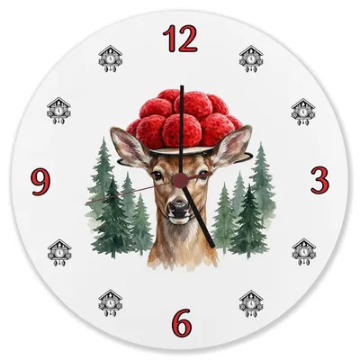 Produktbild von Reh mit Bollenhut Wanduhr aus Alu Schwarzwald Motiv