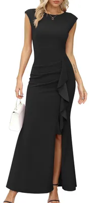 Produktbild von Maxi-Ballkleid - Abendkleid Damen - Cocktailkleid - Festkleid - Flügelärmel - Rüschen/Schlitz