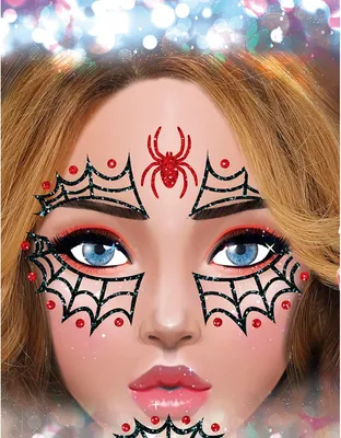 Obrázok produktu pre Halloween pavučina glamour nálepka na tvár party kozmetický vzhľad make-up strašidelný mystický trblietavý web, farba: čierna