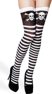Produktbild von Halterlose Strümpfe Pirat für Damen - Schwarz Weiß mit Totenkopf