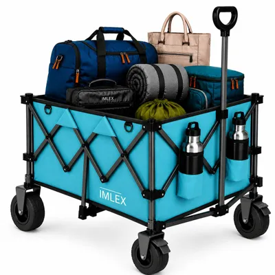 Produktbild von IMLEX Bollerwagen faltbar XXL Handwagen IM-4211 Azurblau 200L Tragkraft 150KG, KI-generiertes Bild