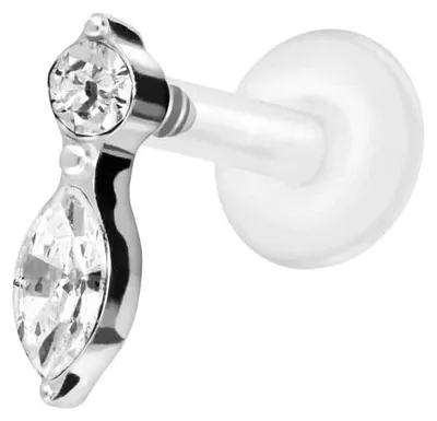 Produktbild von Ohrpiercing, Nasenpiercing PTFE Labret mit Innengewinde + Titan-Aufsatz KRISTALLBLATT Silber Stablänge: 6mm | Stabstärke: 1,2mm