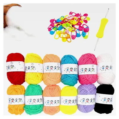 Produktbild von Häkelwolle Set, 12 Farben Baumwollgarn, Häkelgarn Mit Häkelnadel Und Zubehör, Ideal Für Anfänger Und DIY Projekte