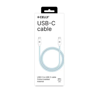 Zdjęcie produktu dla Celly USBCUSBCCOTTLB, 1,5 m, USB C, USB C, Niebieski, Biały